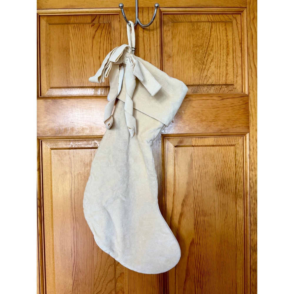 Threshold Studio McGee Ivory Velvet Christmas Stocking with Bow Cream Off-White